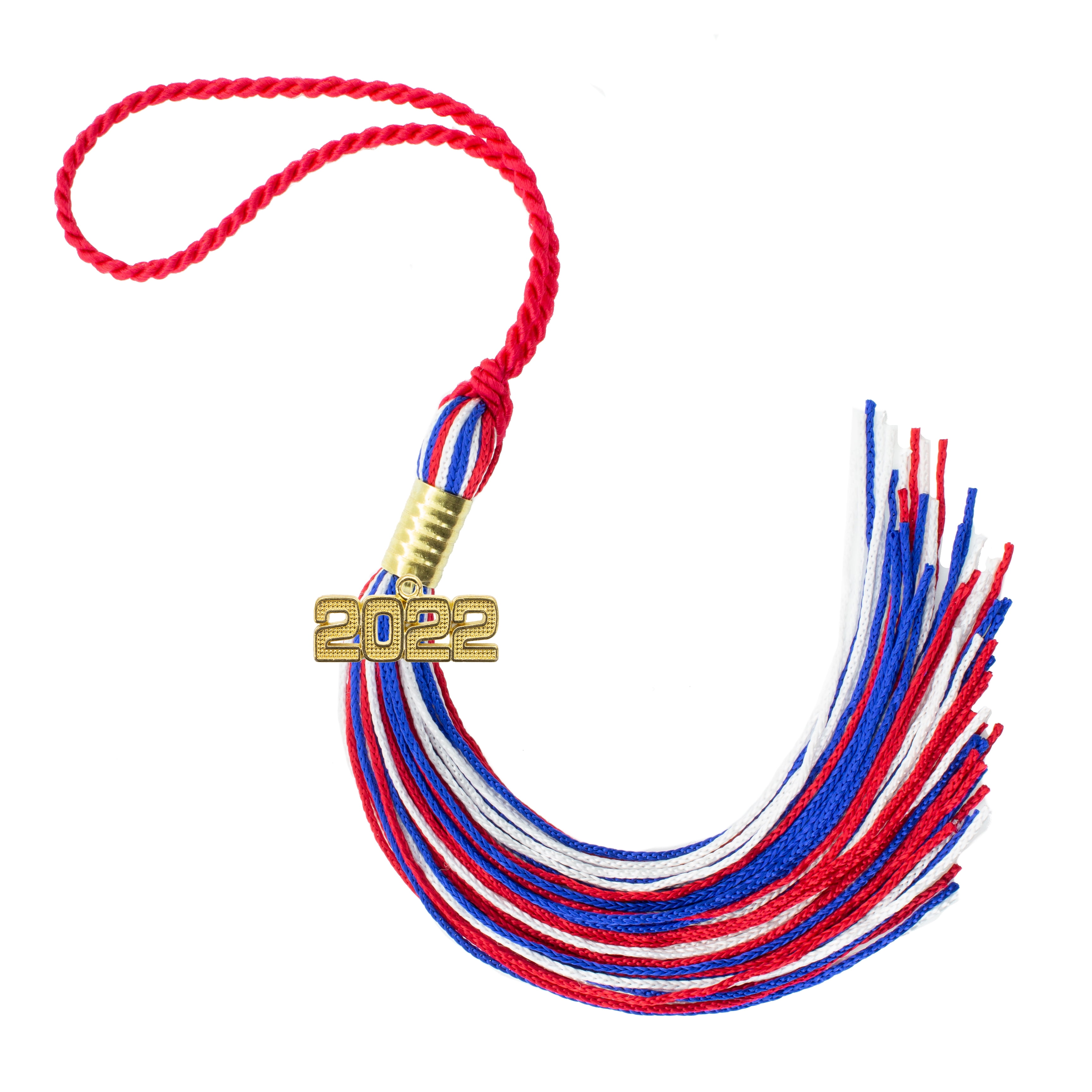 Graduation Tassel with Year Date Charm Red/White/Royal Blue Solid and Multi Color
