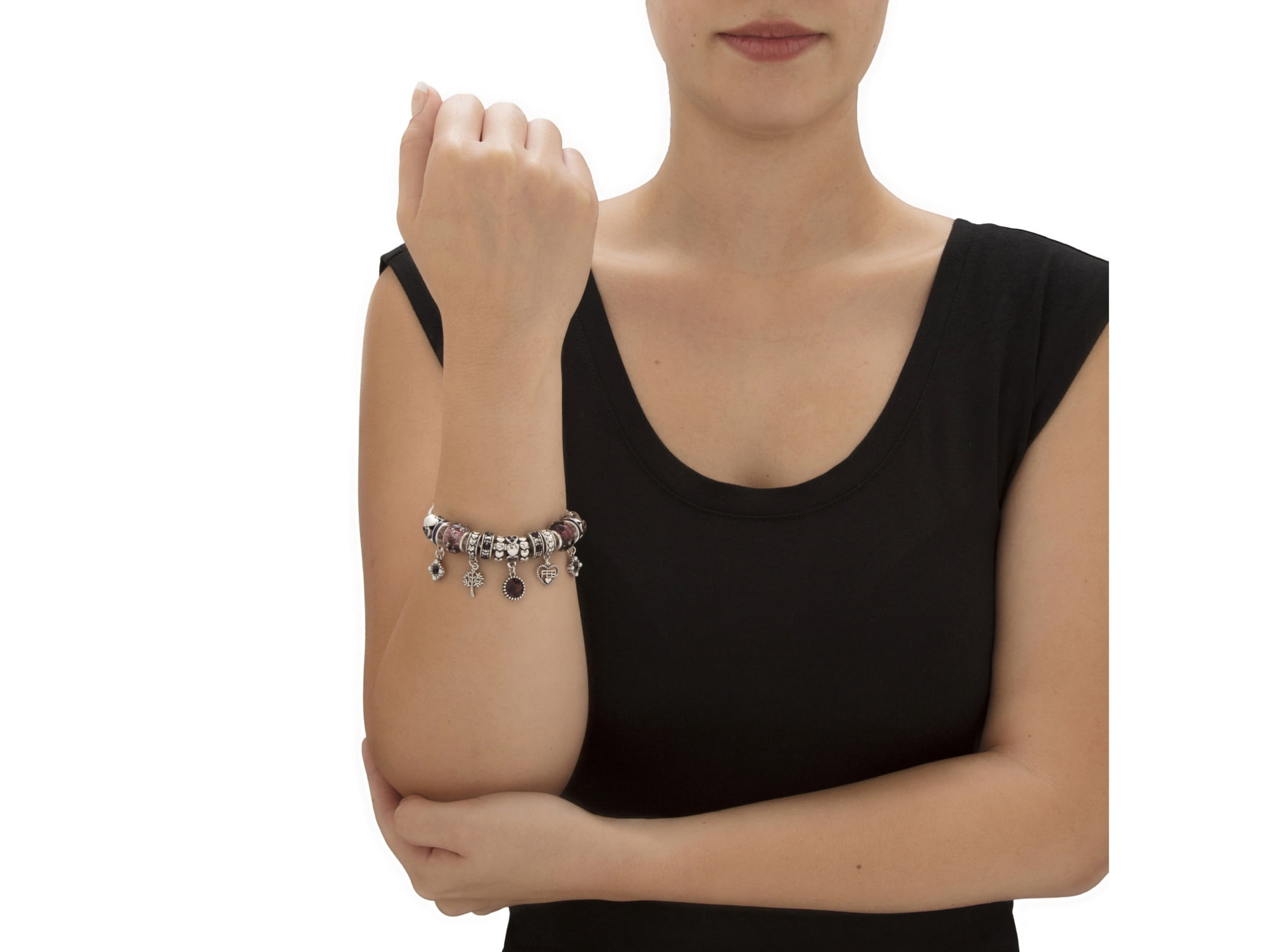 PalmBeach Jewelry Simulated Birthstone Crystal Charm Bracelet in Goldtone or Silvertone 8"