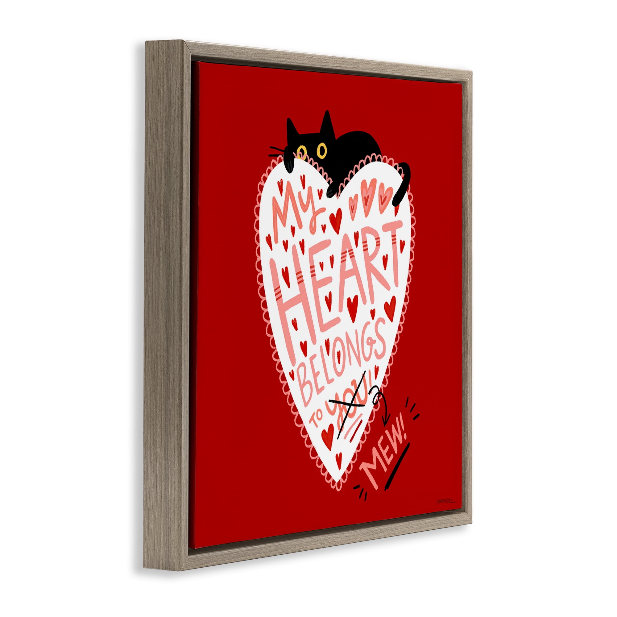 Stupell Industries Heart Belongs To Mew Animals Painting Brown Floater Framed Canvas Art Print Wall Art, 25 x 25