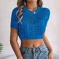 thumbnail image 2 of JGGSPWM Womens Cap Sleeve Cable Knit Hollow Out Crop Tops Crew Neck Loose Pullover Sweaters Blue XL, 2 of 6