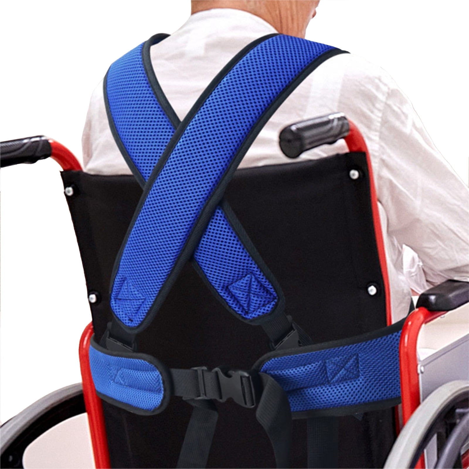 Wheelchair Harness for Adults Elderly, Adjustable Wheelchair Seat Belt Torso Support Vest, Blue Wheelchair Seatbelt Restraint Straps for Patient Care, Solid Nylon Straps Breathable Mesh