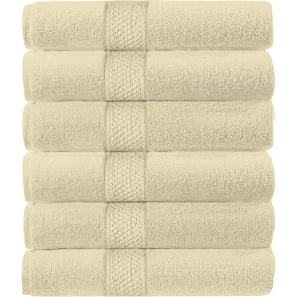 Canadian Linen Economy Hand Towel Set,16”x27”, 6 Pack Soft Absorbent Lightweight Quick Dry Fingertip Cotton Bath Towels for Spa Hair Salon Bathroom Gym Spa Pool, Ivory