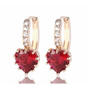 Ruby Crystal Heart Cubic Zirconia Hoop Earrings