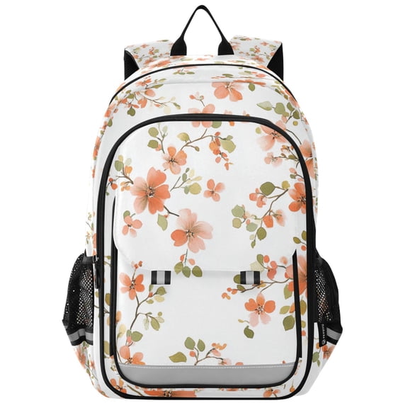 FORMRS Unisex School Backpack 17" Student Travel Bag with Laptop Compartment, Orange Floral Blooms