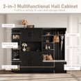 thumbnail image 5 of Hall Tree with Storage Cabinet, Multi-Purpose Left-Right Combination Entryway Cabinet with 4 Hooks, Bench and Open Shelving for Living Room, Hallway, Black, 5 of 8