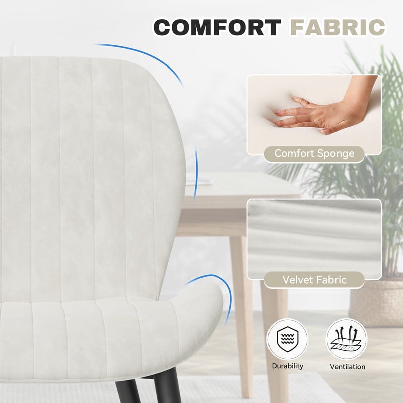 Hawsaiy Modern Velvet Dining Chairs Set of 4,Upholstered Armless Chairs with Metal Legs and Thick Cushions,Cream