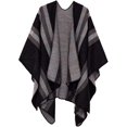 thumbnail image 1 of Châle à Blocs de Couleur pour Femmes, Poncho Cape Ouvert (Noir-Série 9), 1 of 6
