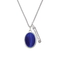 thumbnail image 2 of Delight Jewelry Silvertone Oval - Imitation Cat's Eye - Blue - Silvertone Courage Strength Wisdom Honesty Bar Charm Necklace, 23", 2 of 4