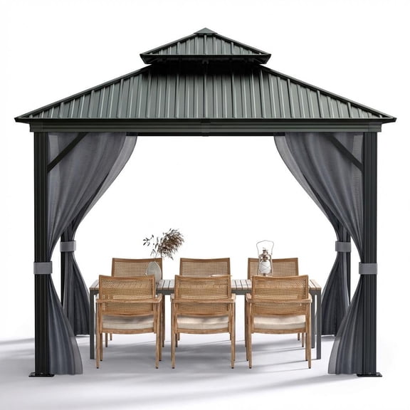 CazToi 10x10 FT Hardtop Gazebo with Double Metal Roof & Aluminum Frame All-Weather Outdoor Shelter