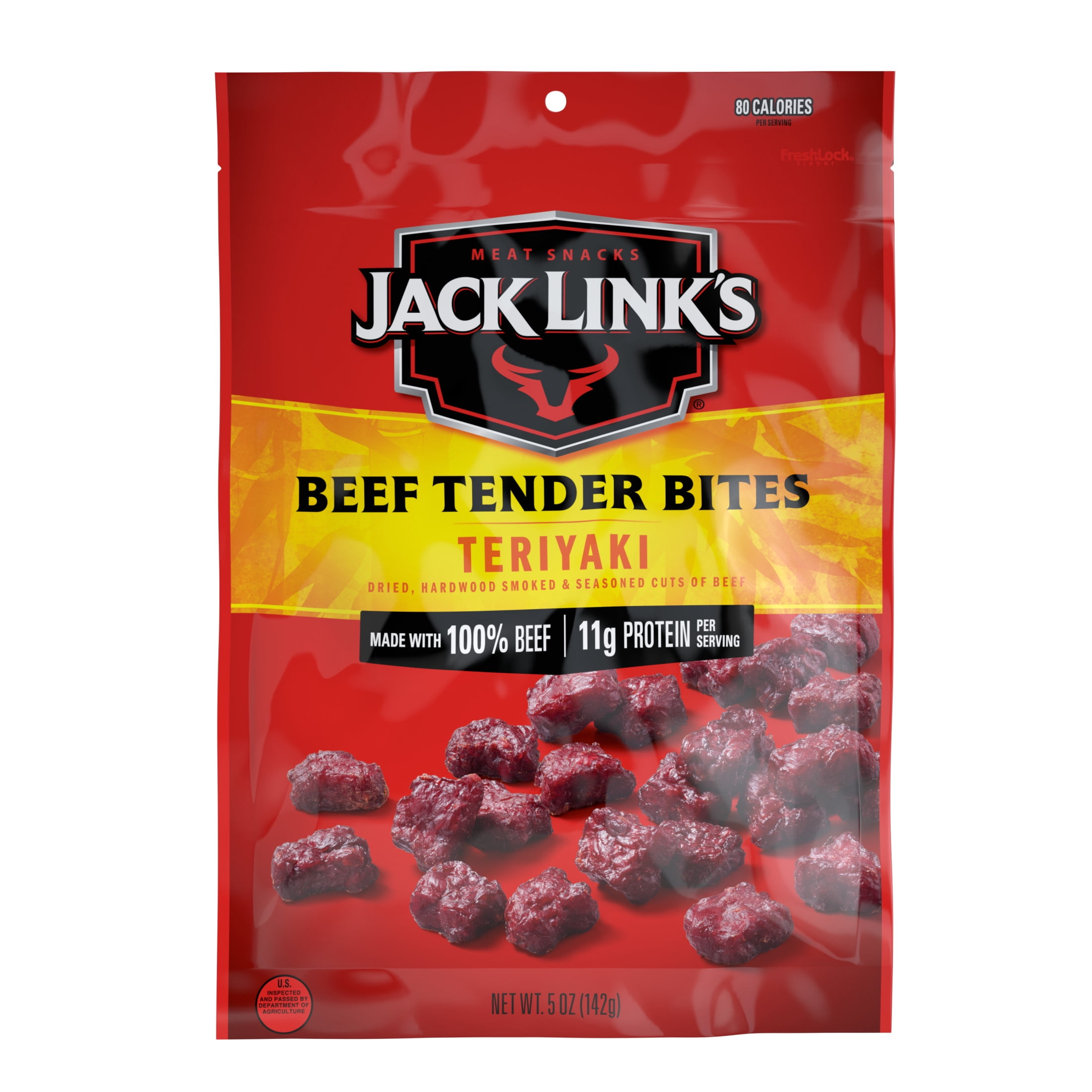 (8 pack) Jack Link’s Teriyaki Beef Tender Bites, Made with 100% Beef, 5 Ounce, Resealable Bag