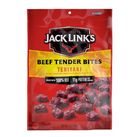 Jack Link’s Teriyaki Beef Tender Bites, Made with 100% Beef, 5 Ounce, Resealable Bag