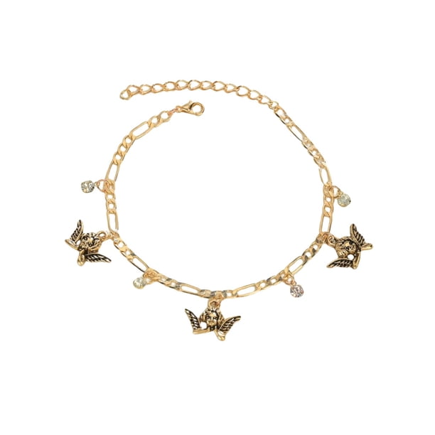 Minnieouse Anklets Rhinestone Elegant Gold Angel Hanging Beach Bracelets Fashion Gifts Pendent Accessory Ornament for Women Girls Type3 NO3