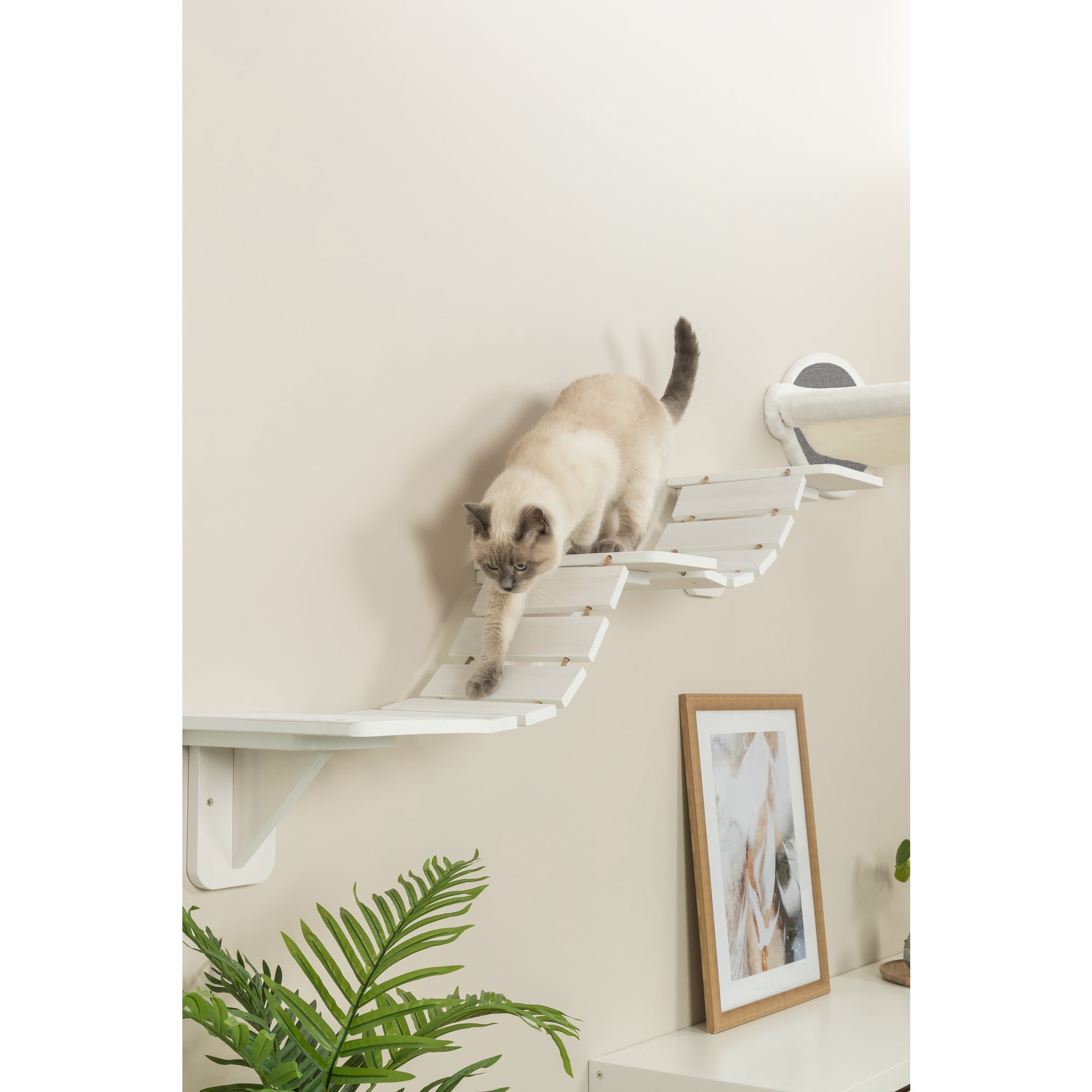 TRIXIE Multi-Level Wall Mounted Cat Perch with Bridge, White