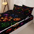 thumbnail image 3 of Manfei Neon Pet Paw Zipper Queen Comforter Set with Fitted Sheet and 2 Pillowcases, Cartoon Dog Footmark Zipper Bedding Set, Multicolor, Black Reversible, 4pcs, 3 of 7