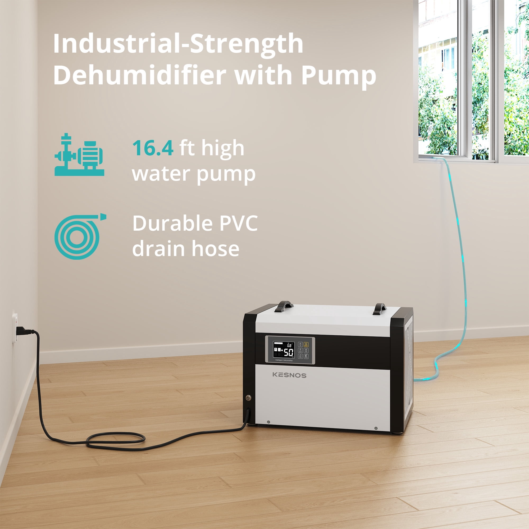 Waykar Kesnos 158 Pints Large Commercial Dehumidifier with Pump and Drain Hose for up to 7500 Sq. Ft. - 24 Hr Timer Ideal for Basements, Industrial Space, Crawlspace - Includes Remote Control
