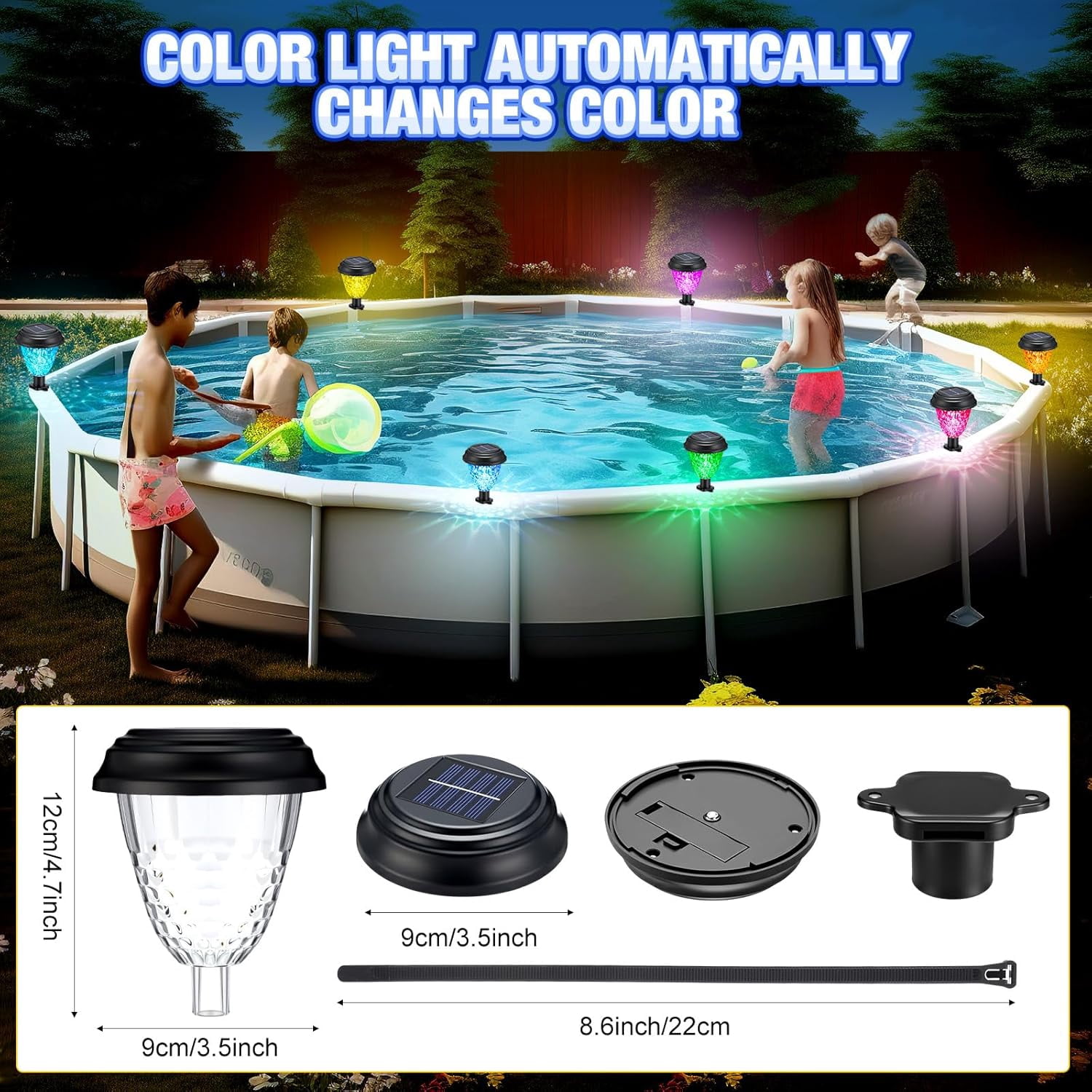 8 Solar Pool Lights for Above Ground Framed Pools, Waterproof Solar Light, Outdoor Pool Fence Decoration, Pool Accessories, Colorful Light