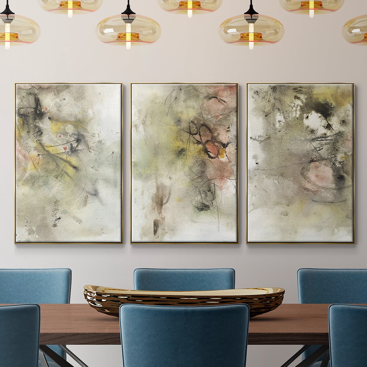 Soft Inspiration I - Framed Premium Gallery Wrapped Canvas L Frame 3 Piece Set - Ready to Hang