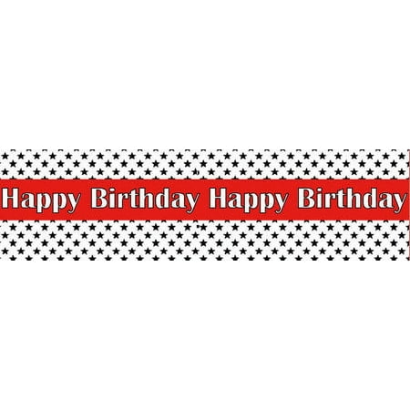 Happy Birthday Edible Black Stars Cake Border Decoration Banner - Red