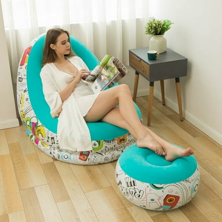 Flmtop Portable Leisure Inflatable Sofa Chair with Footrest Stool