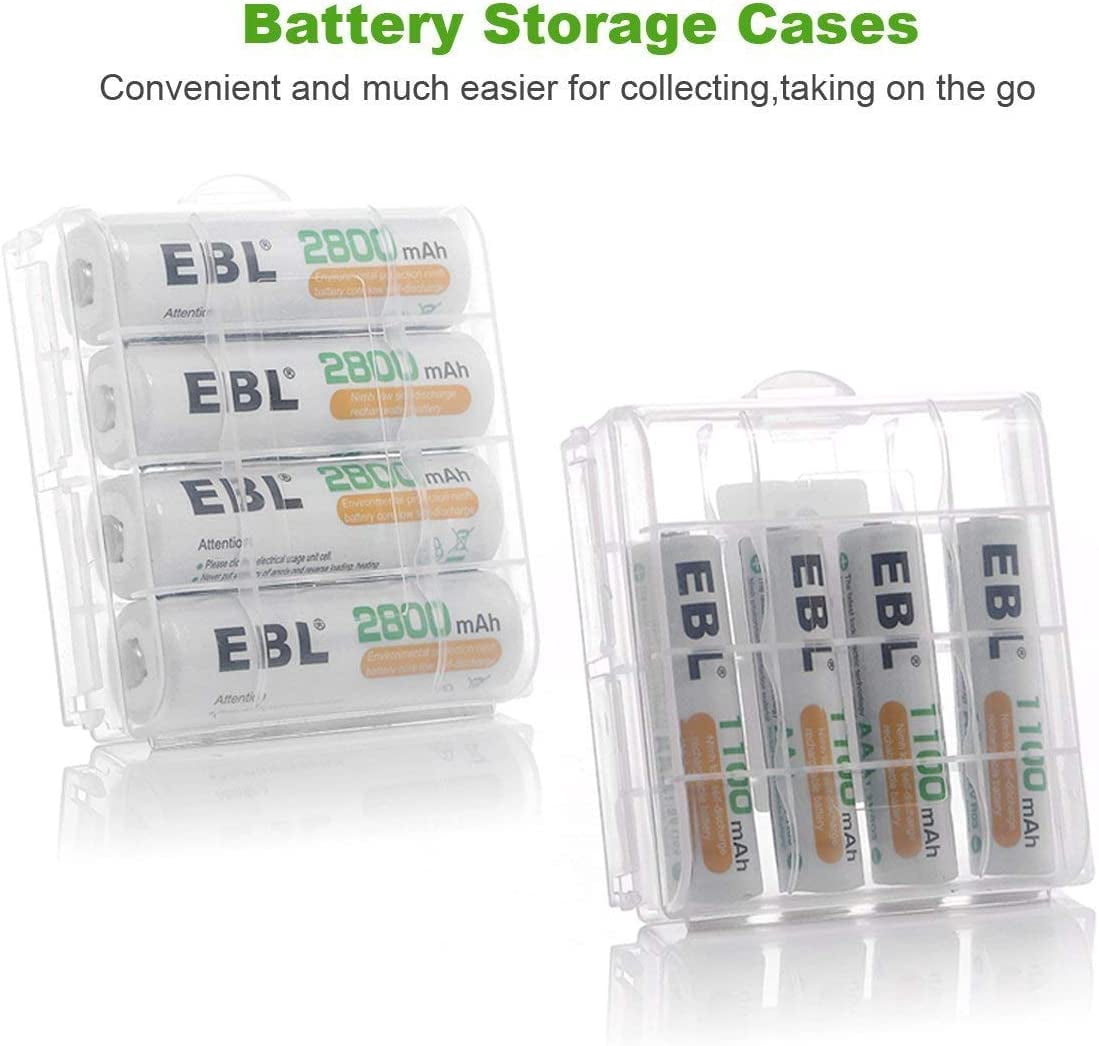 EBL Battery Charger for AA/AAA/C/D Rechargeable Battery with 1.2V NiMH Rechargeable AA Battery 2800mAh(4Pcs) and 1100mAh AAA Battery(4Pcs) Combo