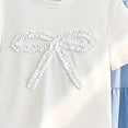 thumbnail image 3 of LEKWK Girls 2 Piece Midi Skirt Set Bow Short Sleeve Shirts and Elastic Waist Ruffle Tiered Skirt Casual Summer Outfit Teen Boho Floral Holiday Resort Wear, 3 of 7