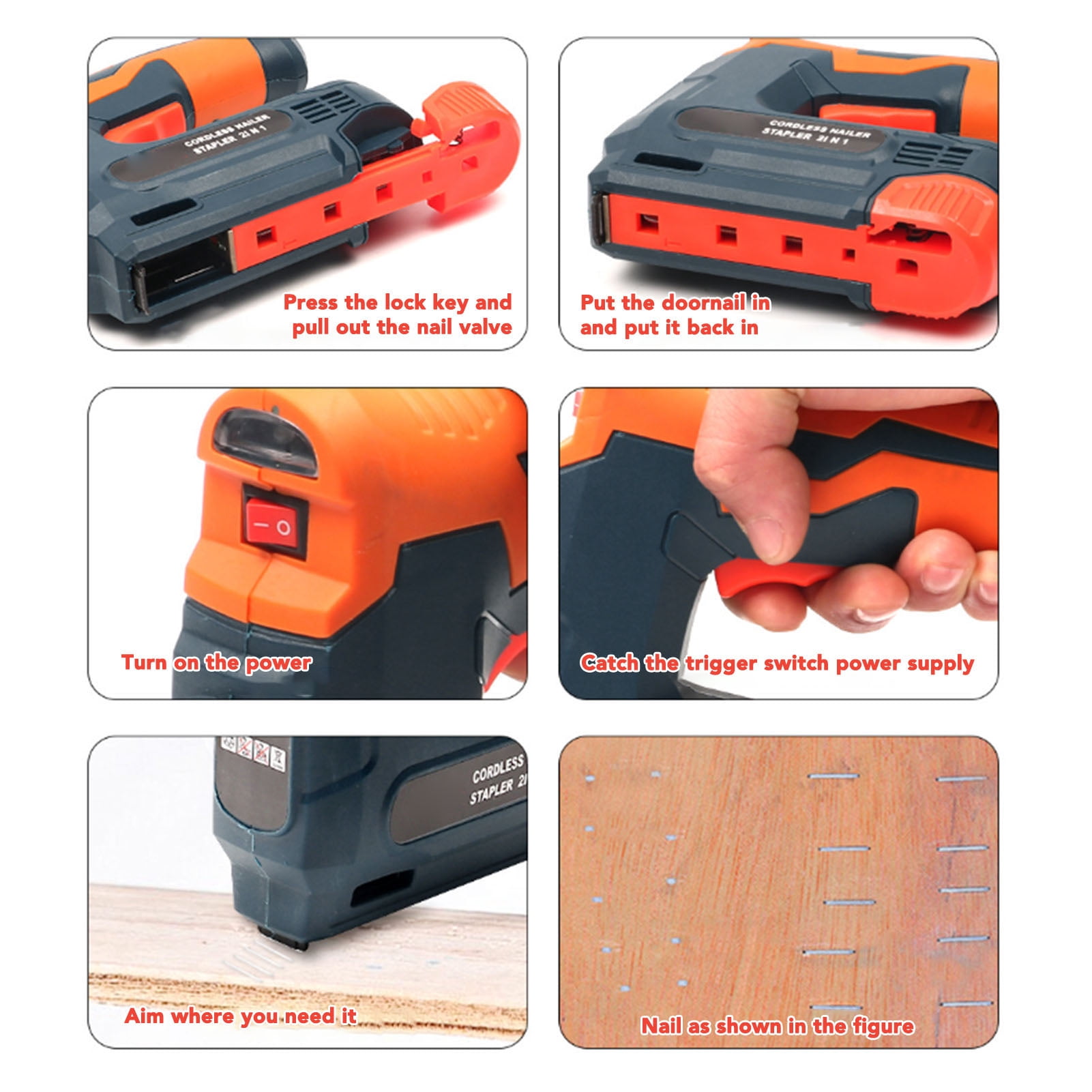 Rupoun Electric Staple Gun 2-in-1 Cordless Brad Nailer with 2000 Nails, USB Charger Battery for Upholstering Woodworking DIY Carpentry Tools (6.69 inches / 17.0 cm)