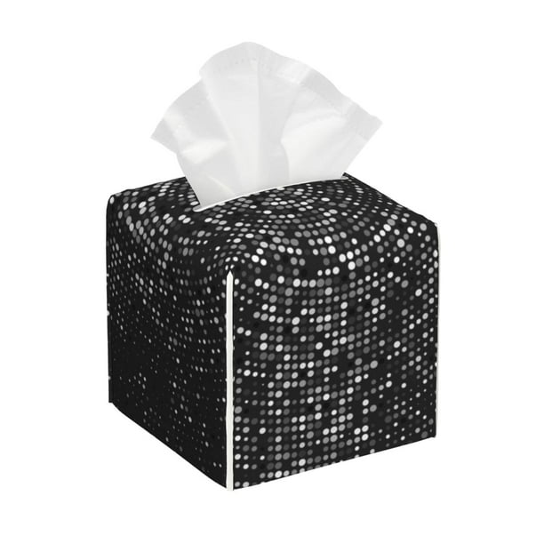 Fotbe Black And White Dotted Porta Pañuelos Decorativo de Cuero, Caja Cuadrada Moderna para Pañuelos Faciales, Organizador y Dispensador 5x5x5''