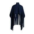 thumbnail image 6 of Women's Turtleneck Sweater Fringe Shawl Tassel Hem Long Sleeve Oversized Pullover Jacket Tops Hooded Cape Cloak Coats, 6 of 7