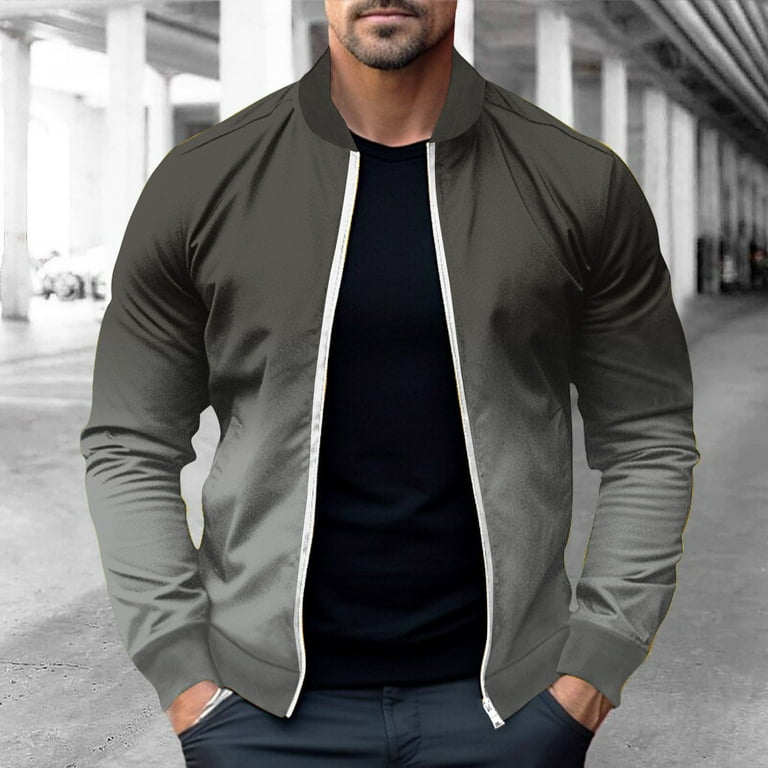 HOOMEUMY Men's Ombre Bomber Jacket Zipper Up Long Sleeve