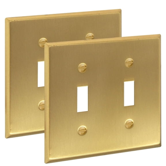 Rio Salto BRASS Signature Collection Metal Gold Double Toggle Light Switch Covers 2-Pack Wall Plate Toggle Wallplate Decorative Gold 2-Gang Covers Genuine Brushed Brass Standard Size