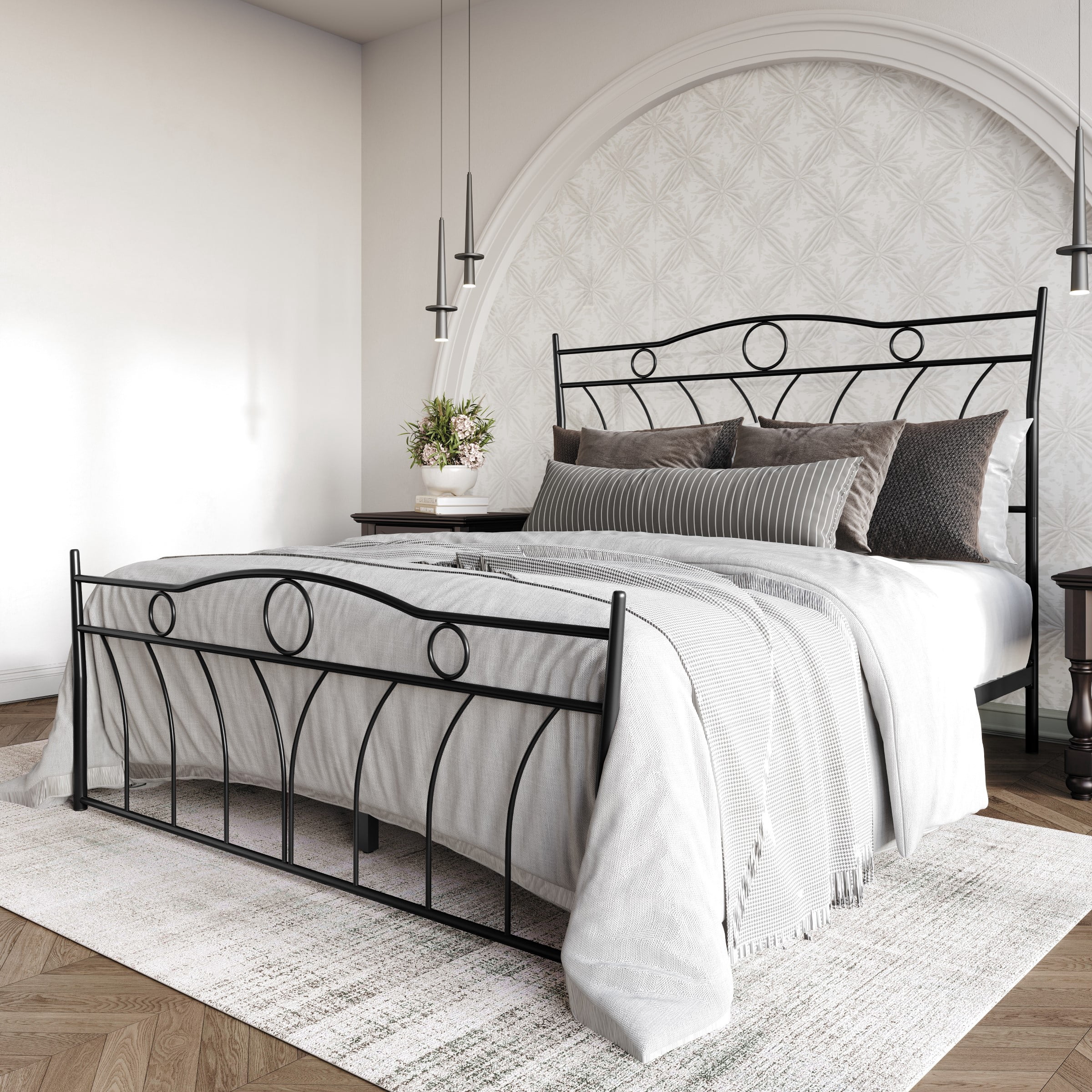 Home Design Shelby King Metal Bed Frame for Adults, Black, Classic Headboard and Footboard Design, Sturdy Frame, Easy Assembly