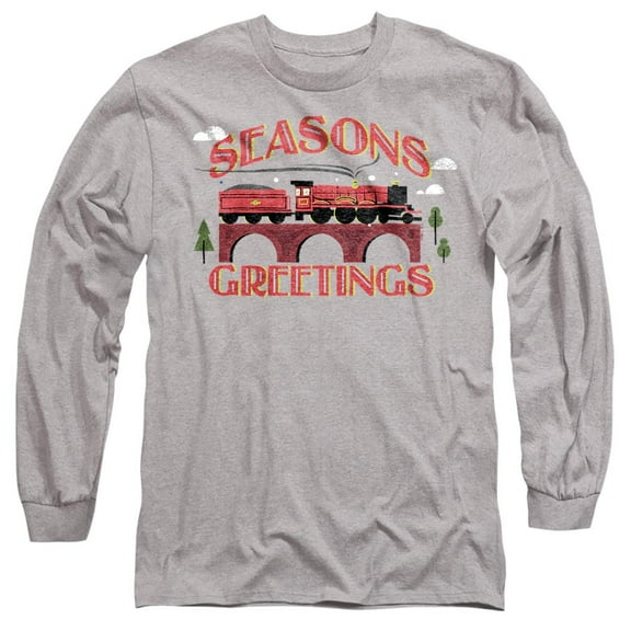 Harry Potter Seasons Greetings Christmas Hogwarts Express Unisex Adult Long-Sleeve T Shirt, Athletic Heather, Large