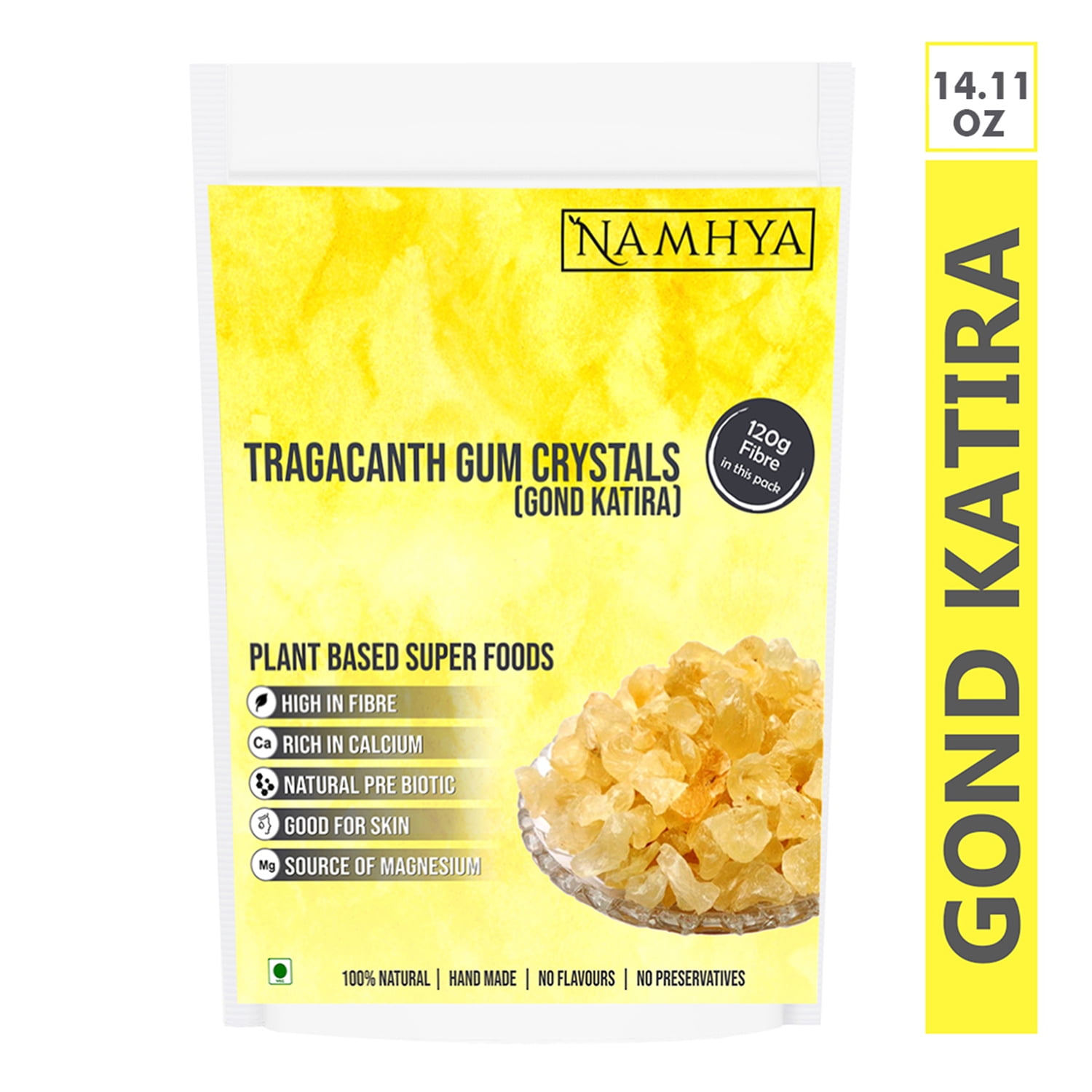 NAMHYA Premium Gond Katira (Edible Gum) Pure Organic 100% Natural Tragacanth Crystals, 14.11 oz (400 Grams)