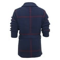 thumbnail image 3 of Men's Mid Length Sweater Coat Long Sleeve Lapel Plaid Knit Button Down Vintage Inspired Western Cardigan Outerwear Navy 2XL, 3 of 6