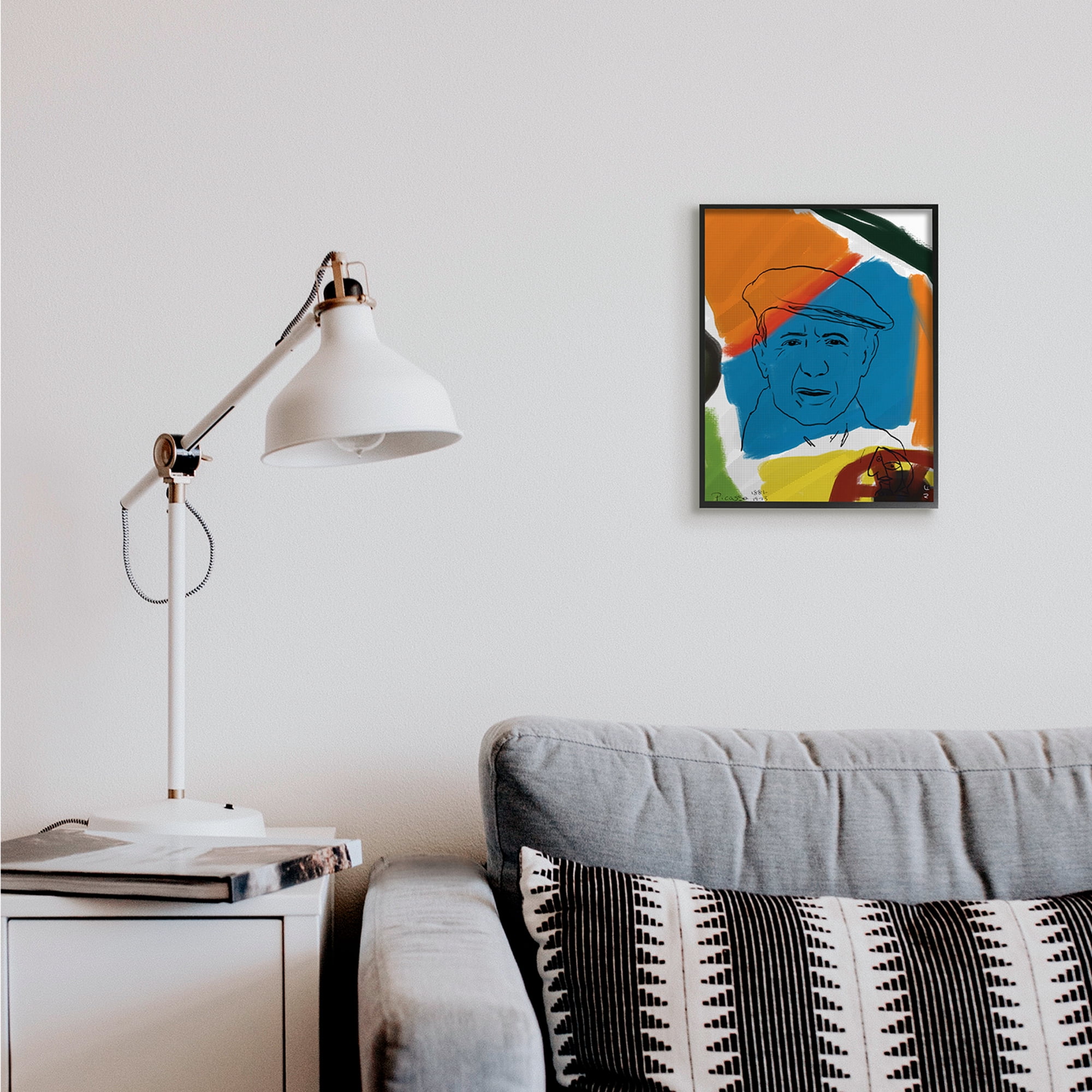 Stupell Industries Modern Picasso Portrait Vibrant Abstract Shapes Abstract Painting Black Framed Art Print Wall Art, 11 x 14