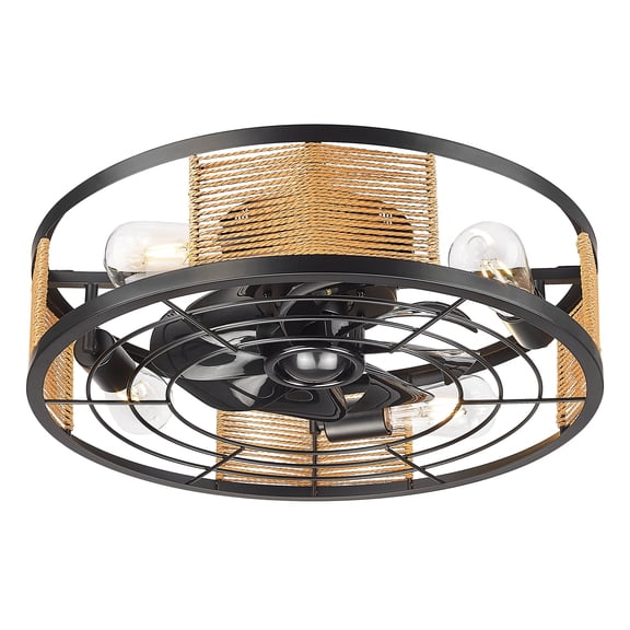 Ltmate 20 in. Indoor Black 100-240 V with Remote Control Rattan Cage Ceiling Fan with Light