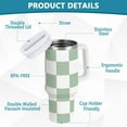 thumbnail image 4 of 30 oz Tumbler with Handle Lid and Straw Insulated Water Tumbler Stainless Steel Water Cup Mug Bottle Reusable Cup Holder Friendly Checkered Green and White, 4 of 6