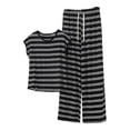 thumbnail image 2 of Women's Striped Two Piece Set, Short Sleeve Top Wide Leg Pants Set, Black and White Stripe Summer Outfits for Women, Casual Lounge Set, Vacation and Maternity Outfits-Dark Gray, 2 of 6