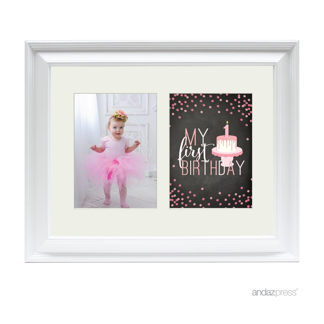 First Birthday Girl Double White 5 x 7 Inch Photo Frame 