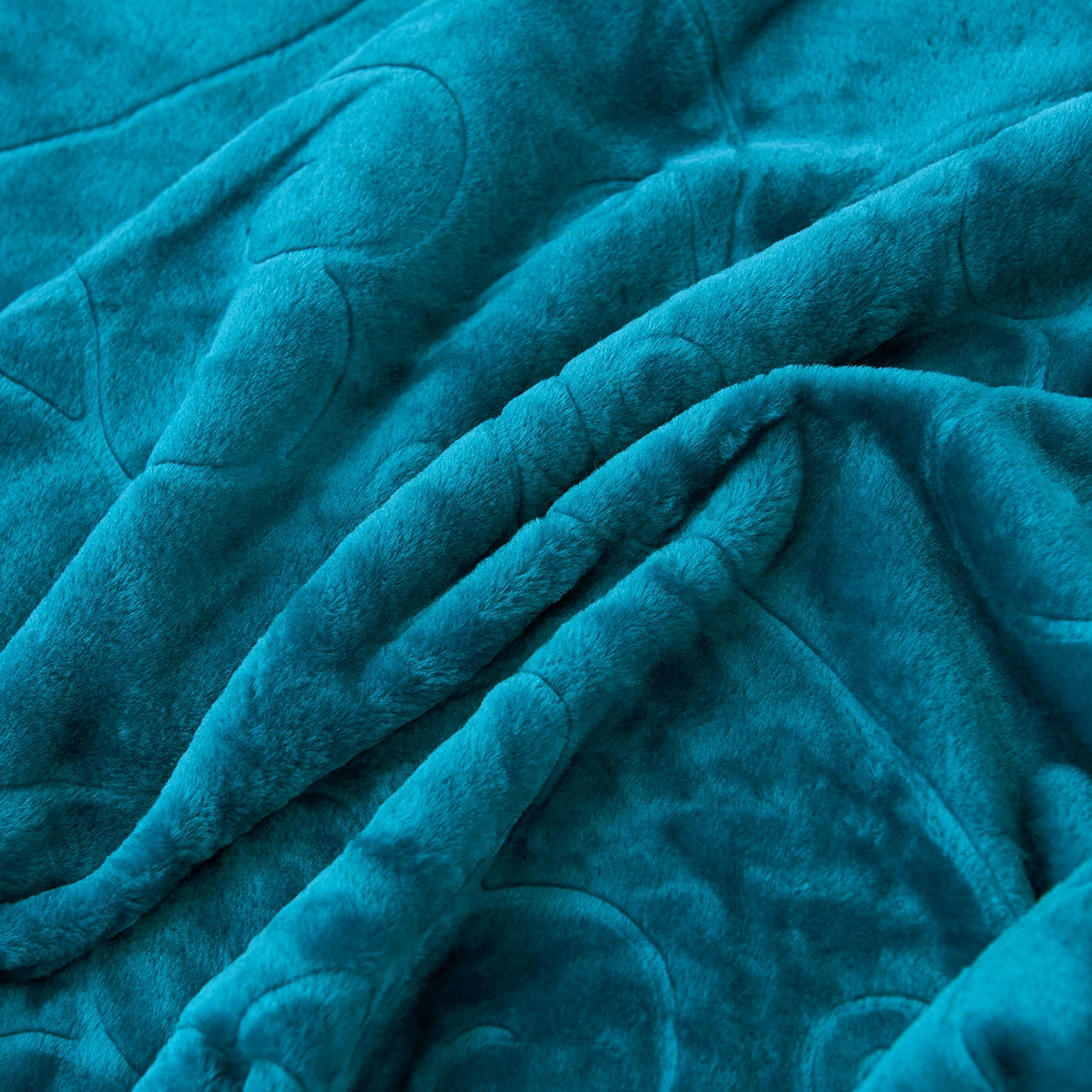 NC Plush Fleece Blanket For Bed,Lightweight Soft Embossed Teal Floral Blanket,Queen 75"x91"