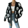 thumbnail image 1 of Cardigan d'Halloween pour Femmes Manches Longues Ouvert devant Imprimé Crâne Tricoté S/M/L/TG, 1 of 7