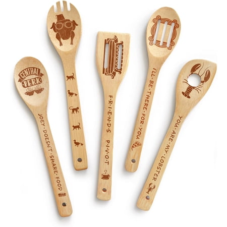5 'Friends' wooden cooking spoons, bamboo cooking kitchen utensil set, TV show??????, female fan chef gift