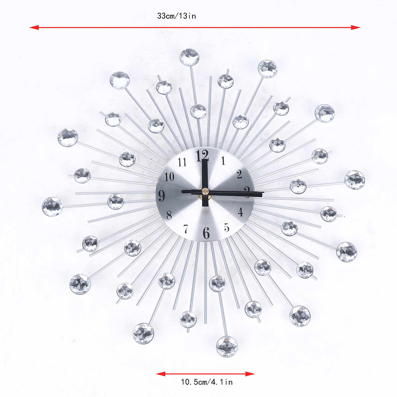 Miumaeov 13" Metal Wall Clock With Decorative Glass Crystal For Living Room Decor
