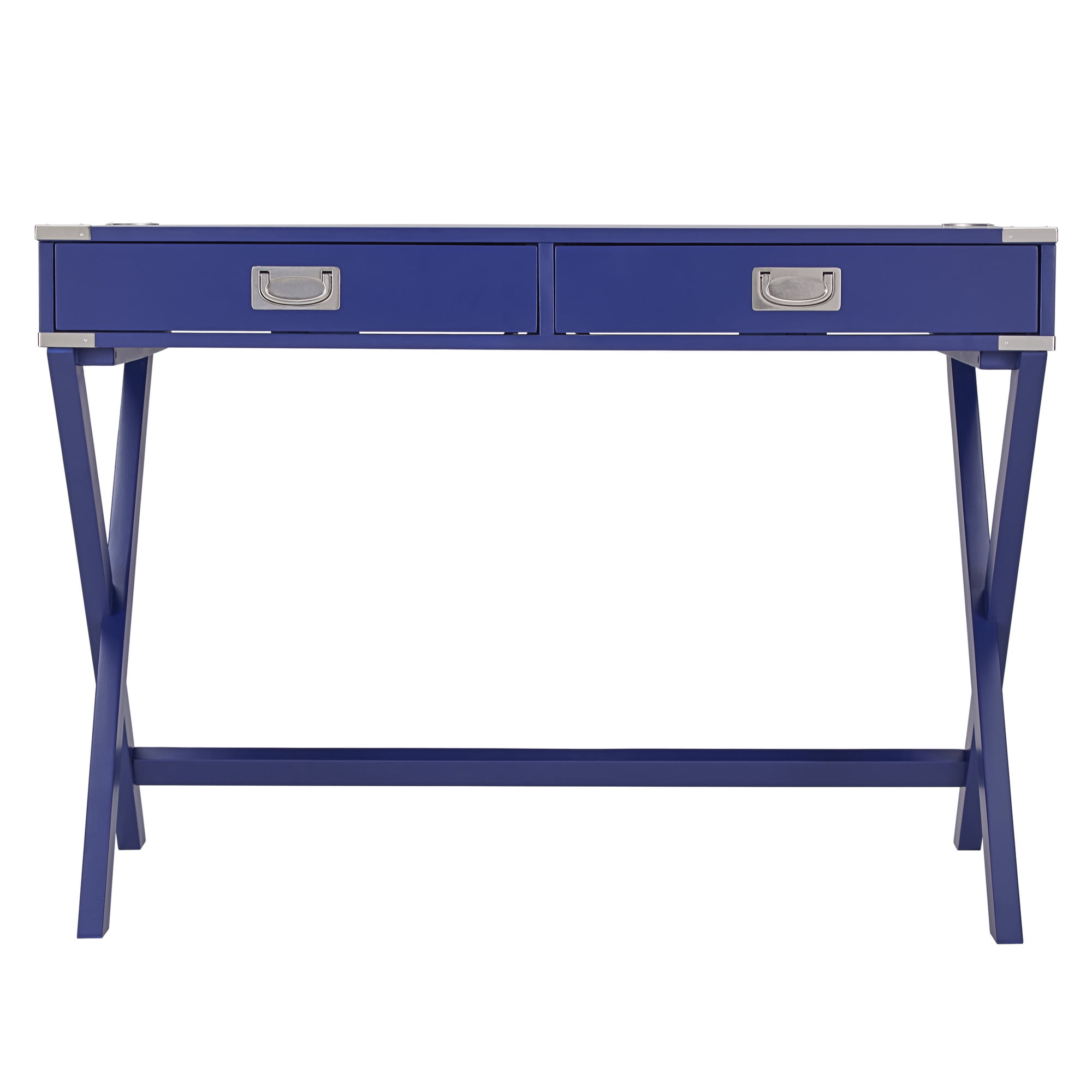 Weston Home Wood X-Base Campaign Writing Desk with Drawers, Twilight Blue