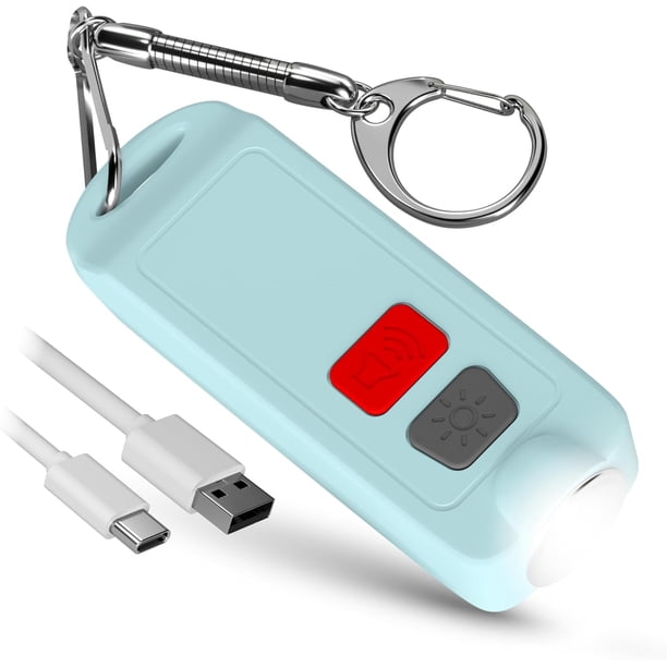 Llavero de alarma personal de autodefensa femenina - USB recargable a prueba de agua 130 DB botón de emergencia de Seguridad sirena con Luz LED - (azul)