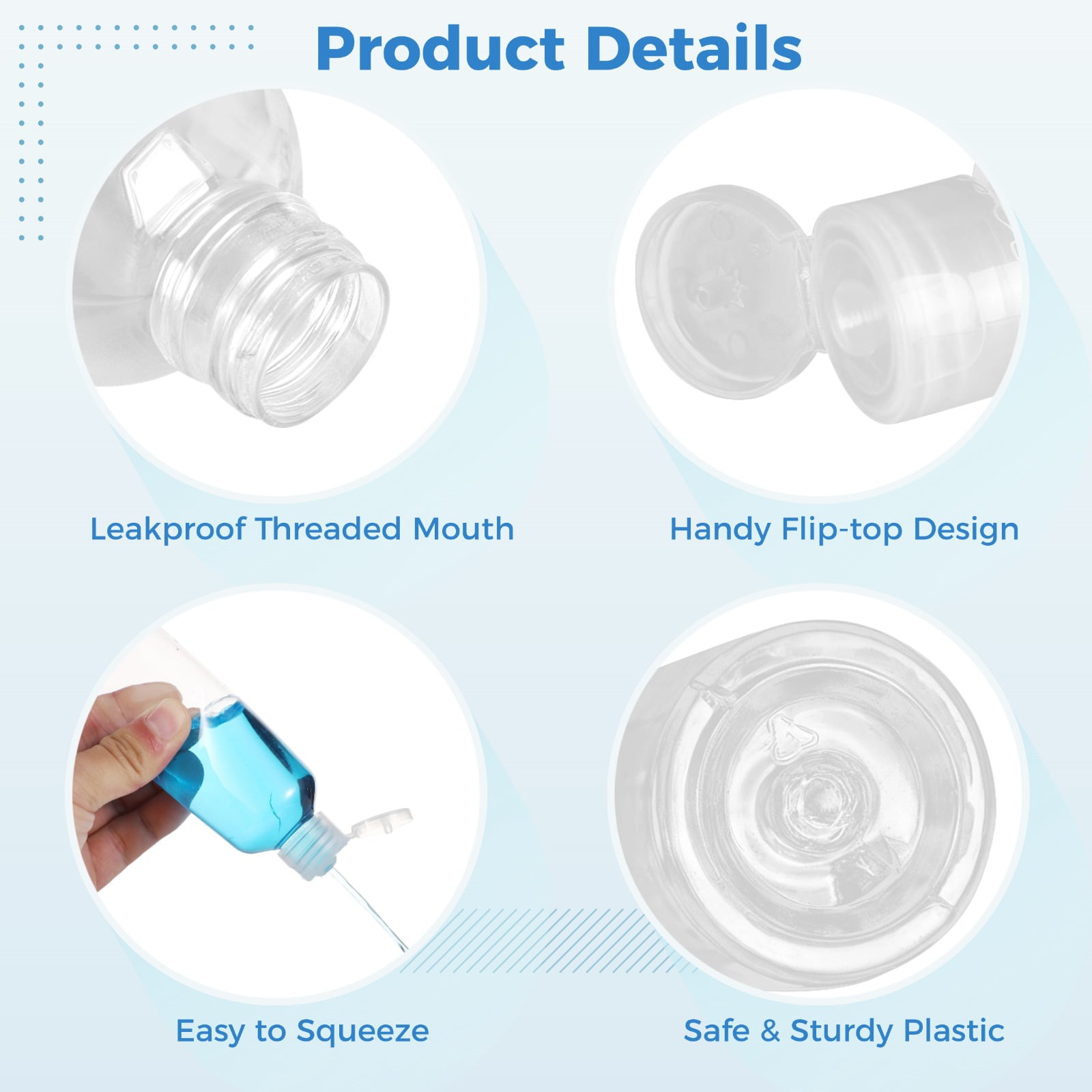 100 Pcs Small Travel Bottles, 3.4 oz Refillable Empty Containers with Flip Caps, Clear Plastic Liquid Dispensers, Leak-Proof Squeeze Bottles with 5 Funnels for Shampoo, Lotion, Cream