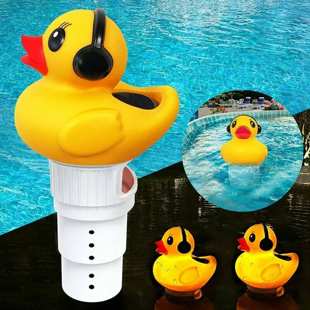 Difusor de cloro para piscina, dispensador de cloro flotante Difusor de cloro para piscina, cloro flotante para piscina con luz solar, soporte para dispensador de piscina grande 6 tabletas de 3" (pato