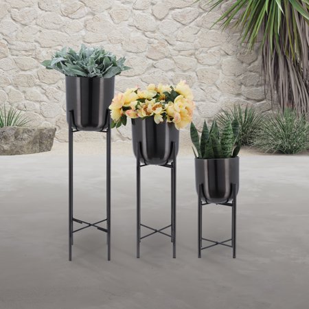 CoSoTower S/3 Metal Planters on Stand 40/30/20 H  Gunmetal