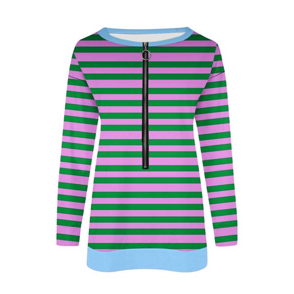 Htigea Striped Womens Sweatshirts Half Zip Up Long Sleeve Casual Loose Fit Pullover Tops Cute Preppy Sweatshirts for Teen Girls Green S