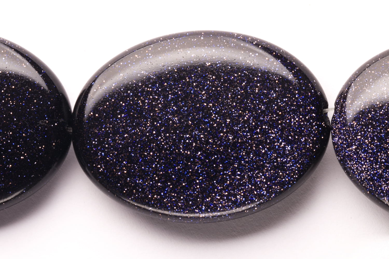Flat Blue Goldstone Oval Beads Semi Precious Gemstones Size: 38x28mm ...